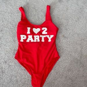 Small one piece “I love 2 Party” swimsuit